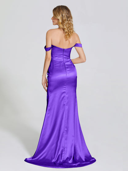 Alivia Off-Shoulder Side Slit Soft Satin Bridesmaid Dress