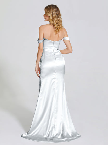 Alivia Off-Shoulder Side Slit Soft Satin Bridesmaid Dress