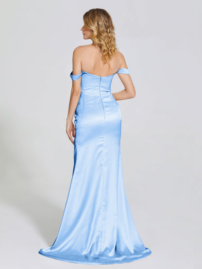 Alivia Off-Shoulder Side Slit Soft Satin Bridesmaid Dress