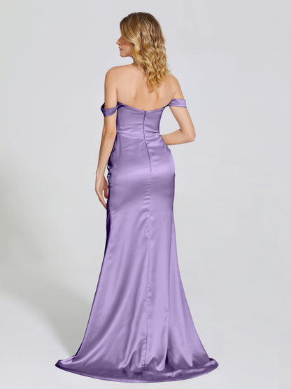 Alivia Off-Shoulder Side Slit Soft Satin Bridesmaid Dress