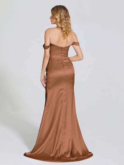 Alivia Off-Shoulder Side Slit Soft Satin Bridesmaid Dress