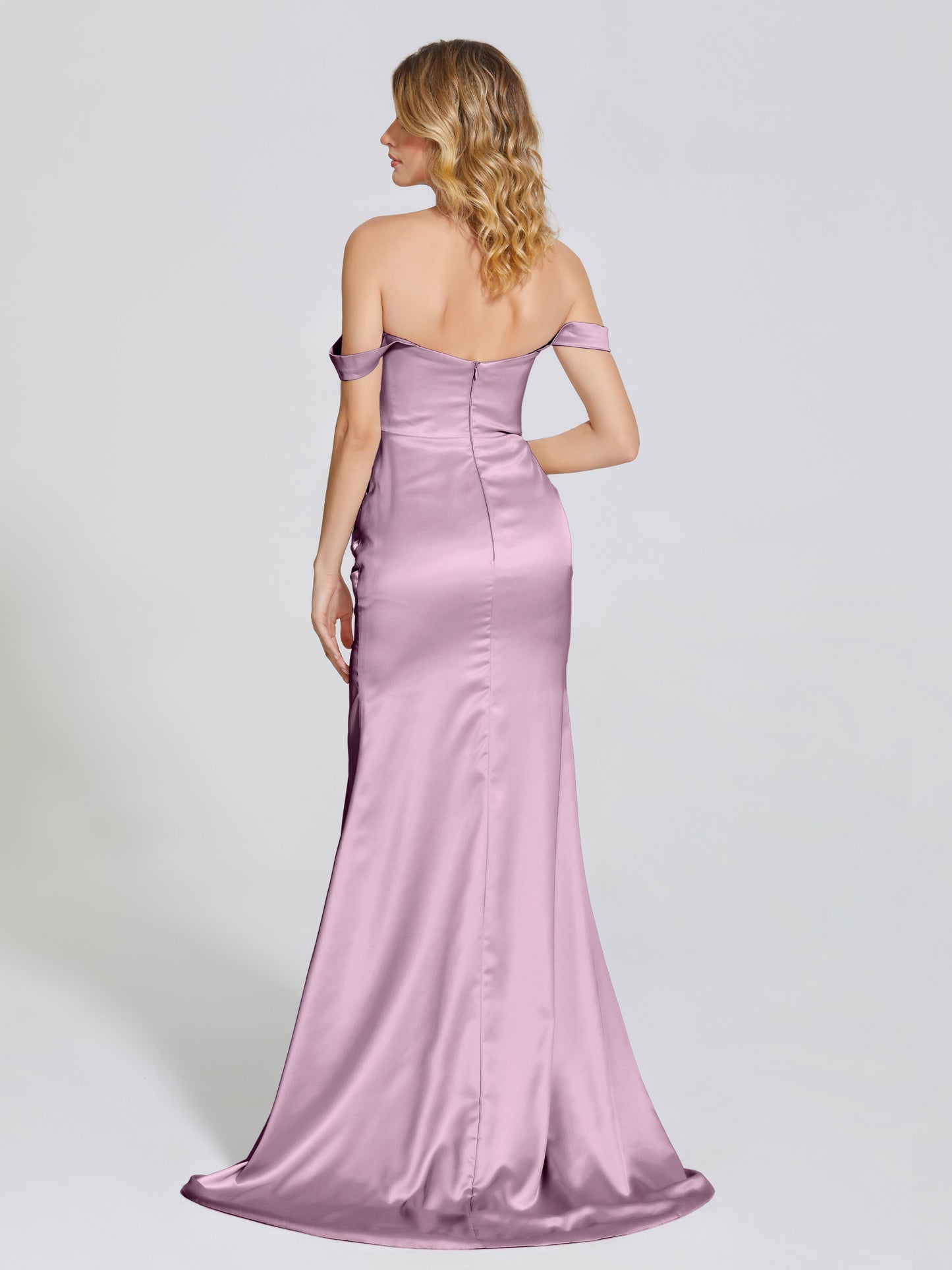 Alivia Off-Shoulder Side Slit Soft Satin Bridesmaid Dress