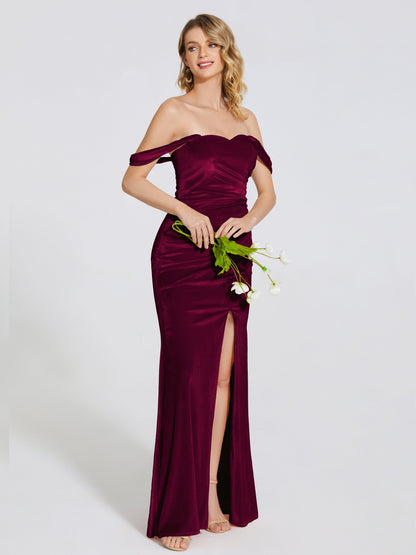 Cicinia Off Shoulder Trumpet Velvet Bridesmaid Dress
