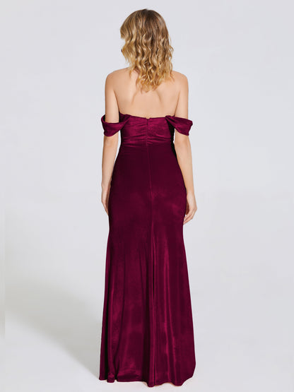 Cicinia Off Shoulder Trumpet Velvet Bridesmaid Dress