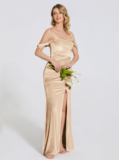 Cicinia Off Shoulder Trumpet Velvet Bridesmaid Dress