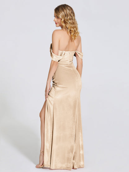 Cicinia Off Shoulder Trumpet Velvet Bridesmaid Dress