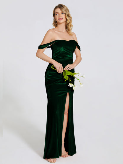 Cicinia Off Shoulder Trumpet Velvet Bridesmaid Dress
