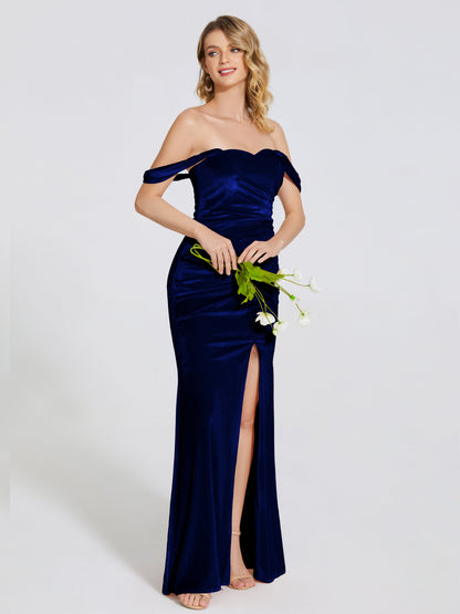Cicinia Off Shoulder Trumpet Velvet Bridesmaid Dress