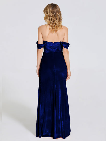 Cicinia Off Shoulder Trumpet Velvet Bridesmaid Dress