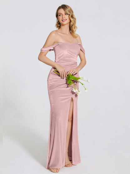 Cicinia Off Shoulder Trumpet Velvet Bridesmaid Dress