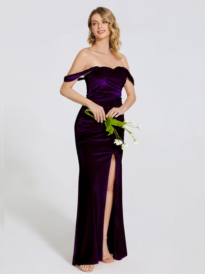 Cicinia Off Shoulder Trumpet Velvet Bridesmaid Dress
