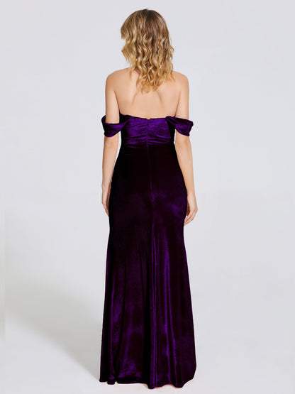 Cicinia Off Shoulder Trumpet Velvet Bridesmaid Dress