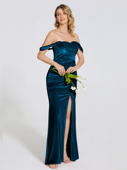Cicinia Off Shoulder Trumpet Velvet Bridesmaid Dress