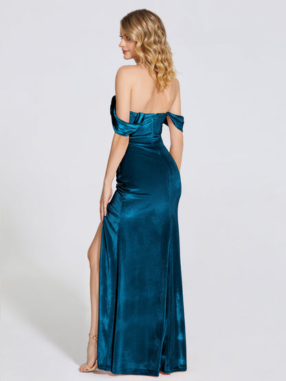 Cicinia Off Shoulder Trumpet Velvet Bridesmaid Dress