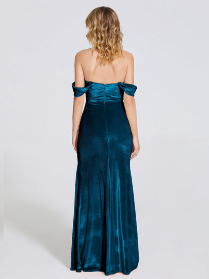 Cicinia Off Shoulder Trumpet Velvet Bridesmaid Dress