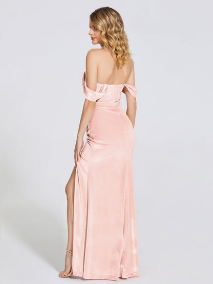 Cicinia Off Shoulder Trumpet Velvet Bridesmaid Dress
