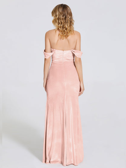 Cicinia Off Shoulder Trumpet Velvet Bridesmaid Dress