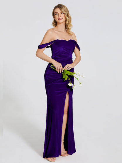 Cicinia Off Shoulder Trumpet Velvet Bridesmaid Dress