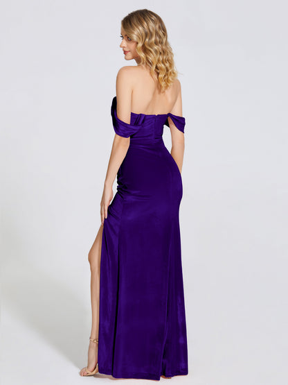 Cicinia Off Shoulder Trumpet Velvet Bridesmaid Dress