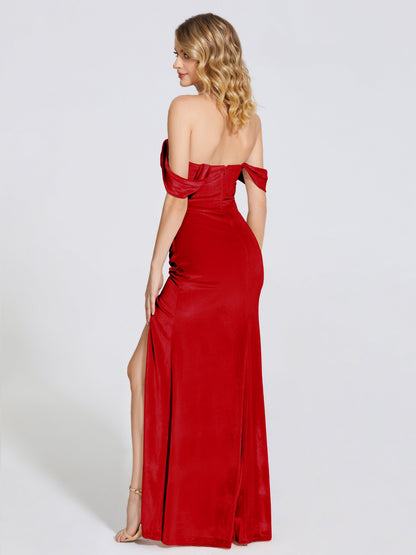 Cicinia Off Shoulder Trumpet Velvet Bridesmaid Dress