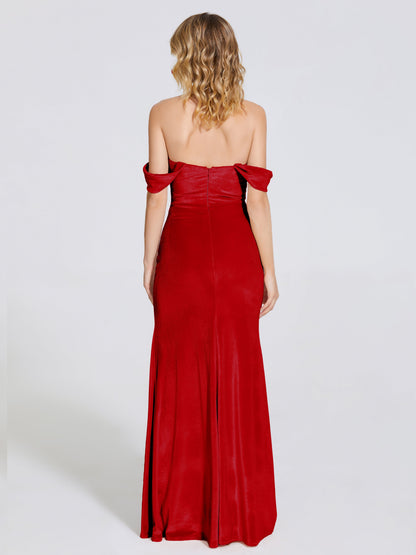 Cicinia Off Shoulder Trumpet Velvet Bridesmaid Dress