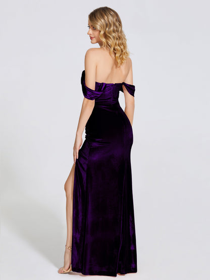 Cicinia Off Shoulder Trumpet Velvet Bridesmaid Dress