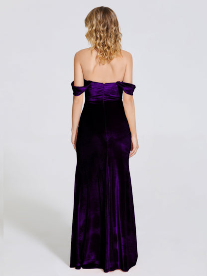 Cicinia Off Shoulder Trumpet Velvet Bridesmaid Dress