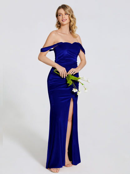 Cicinia Off Shoulder Trumpet Velvet Bridesmaid Dress