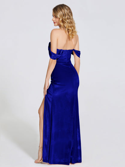 Cicinia Off Shoulder Trumpet Velvet Bridesmaid Dress