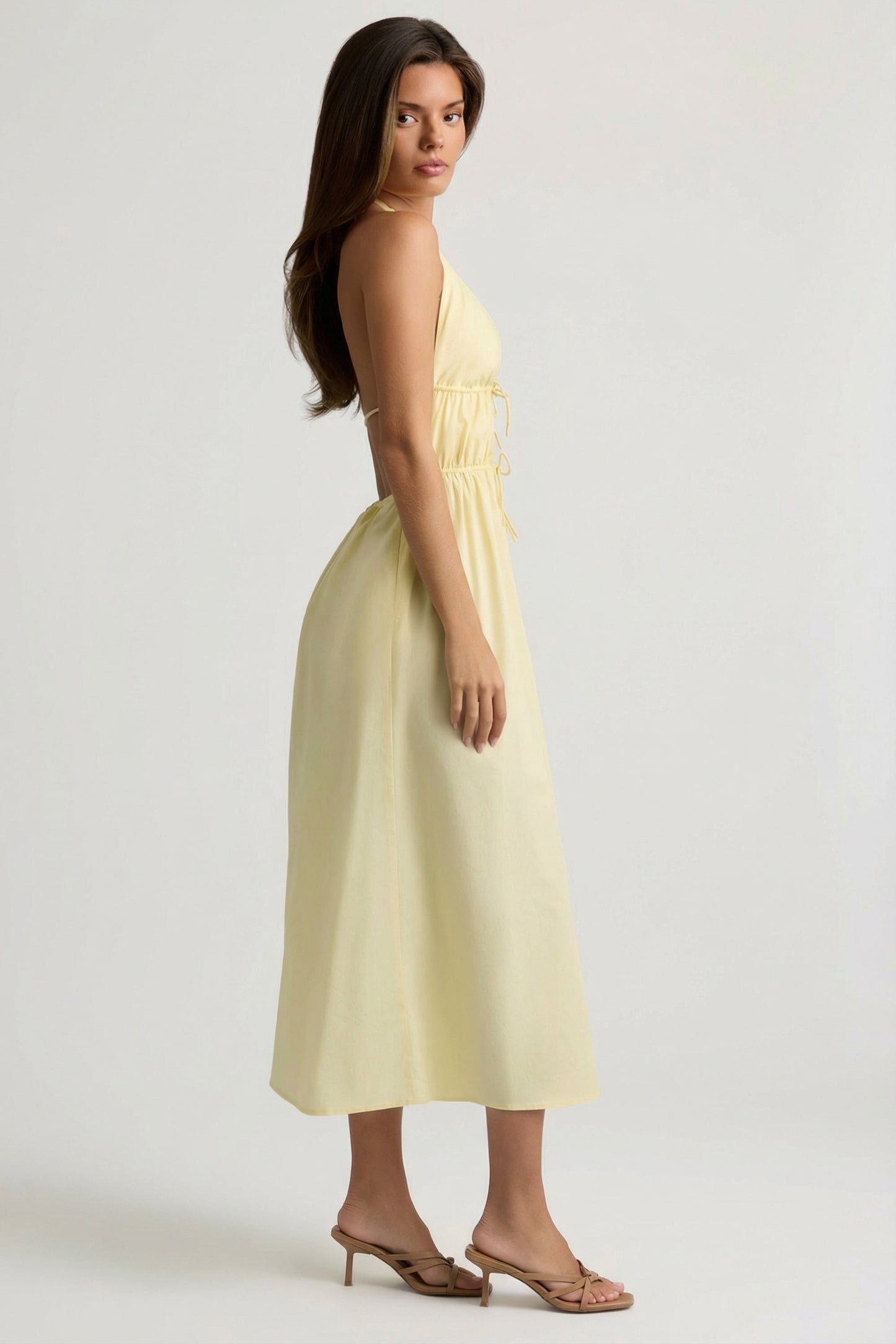 Backless Cotton-Poplin Midaxi Dress in Lemon Yellow