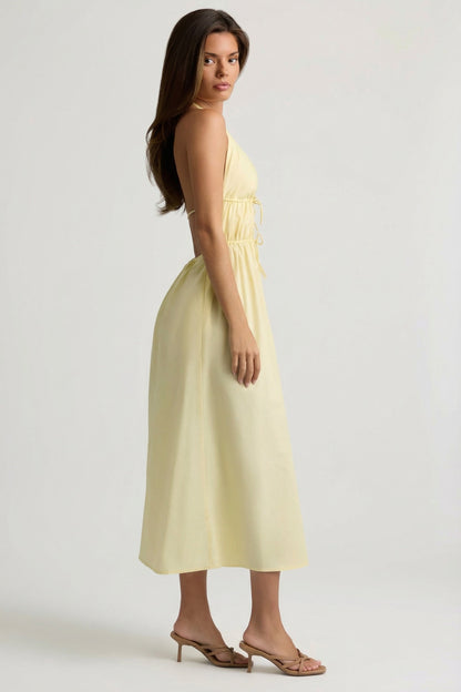 Backless Cotton-Poplin Midaxi Dress in Lemon Yellow