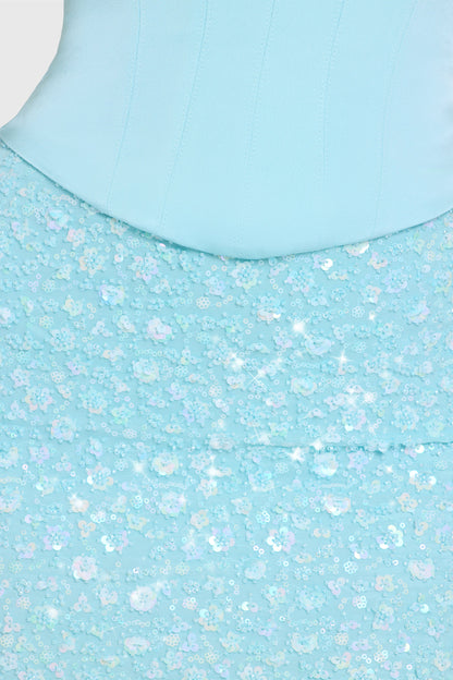 Embellished Skirt Corset Mini Dress in Aqua