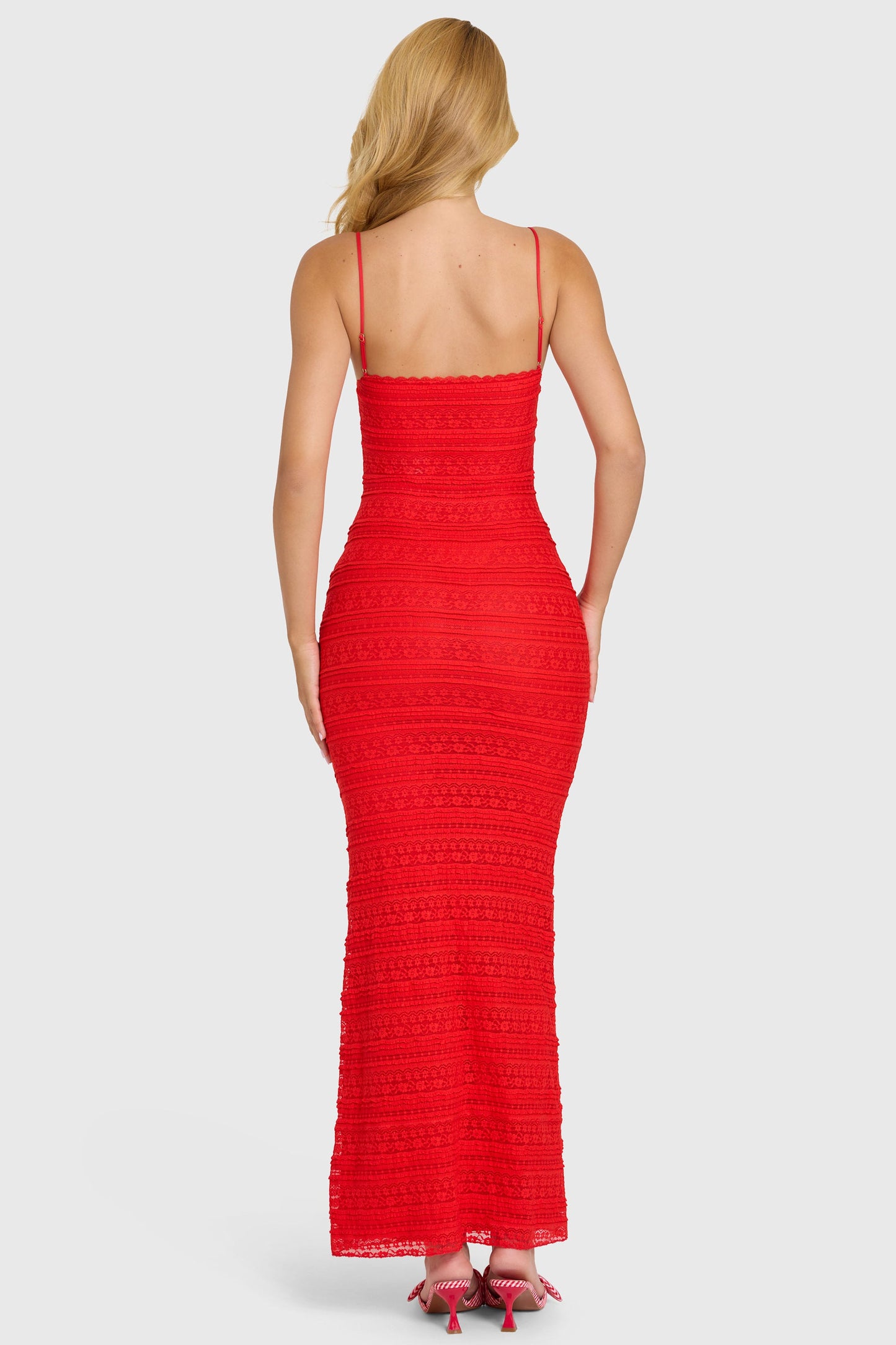 Lace Maxi Dress in Cherry