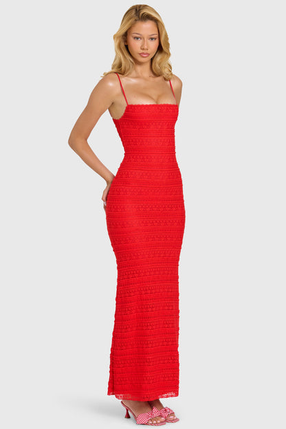 Lace Maxi Dress in Cherry