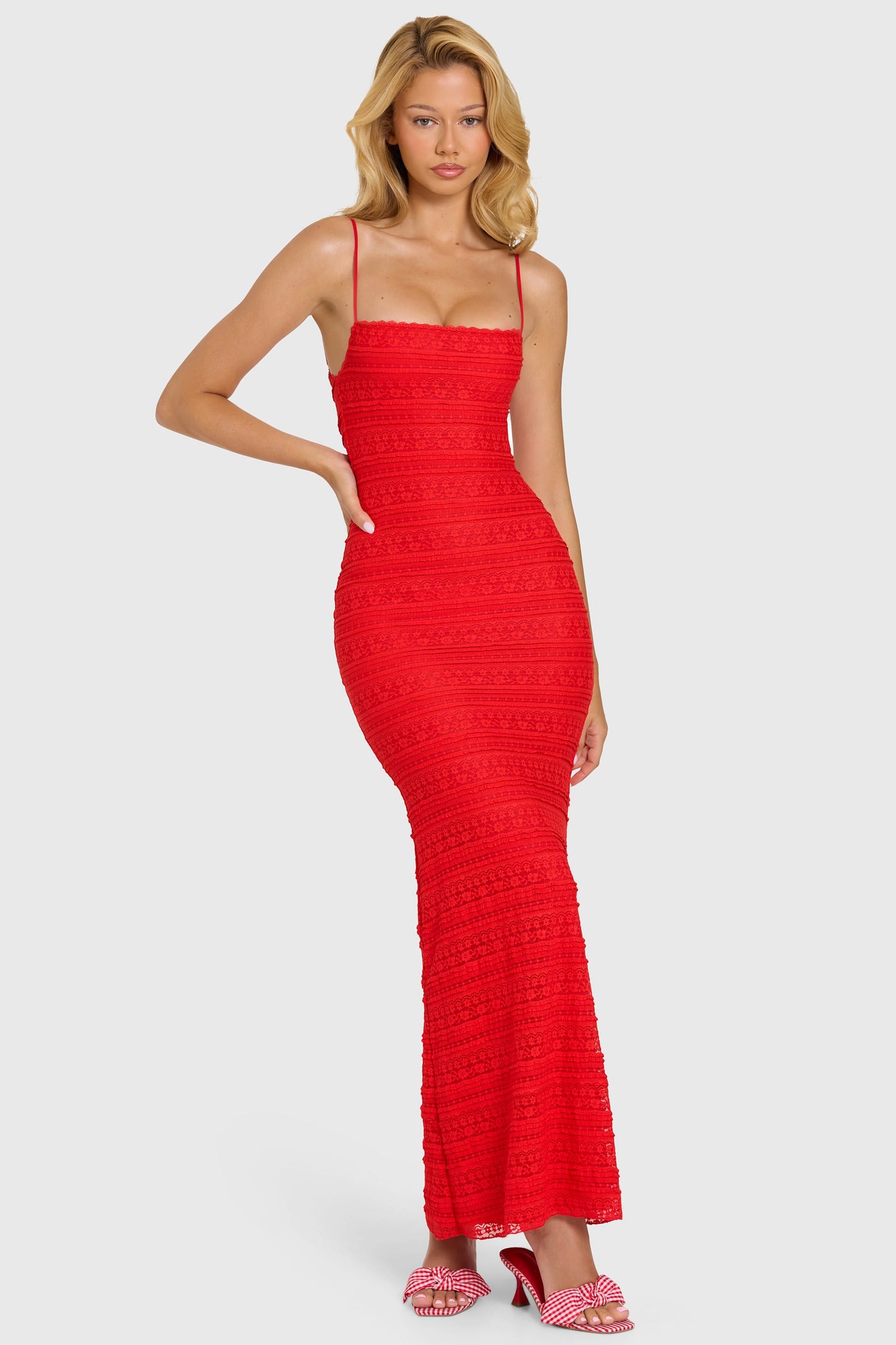 Lace Maxi Dress in Cherry