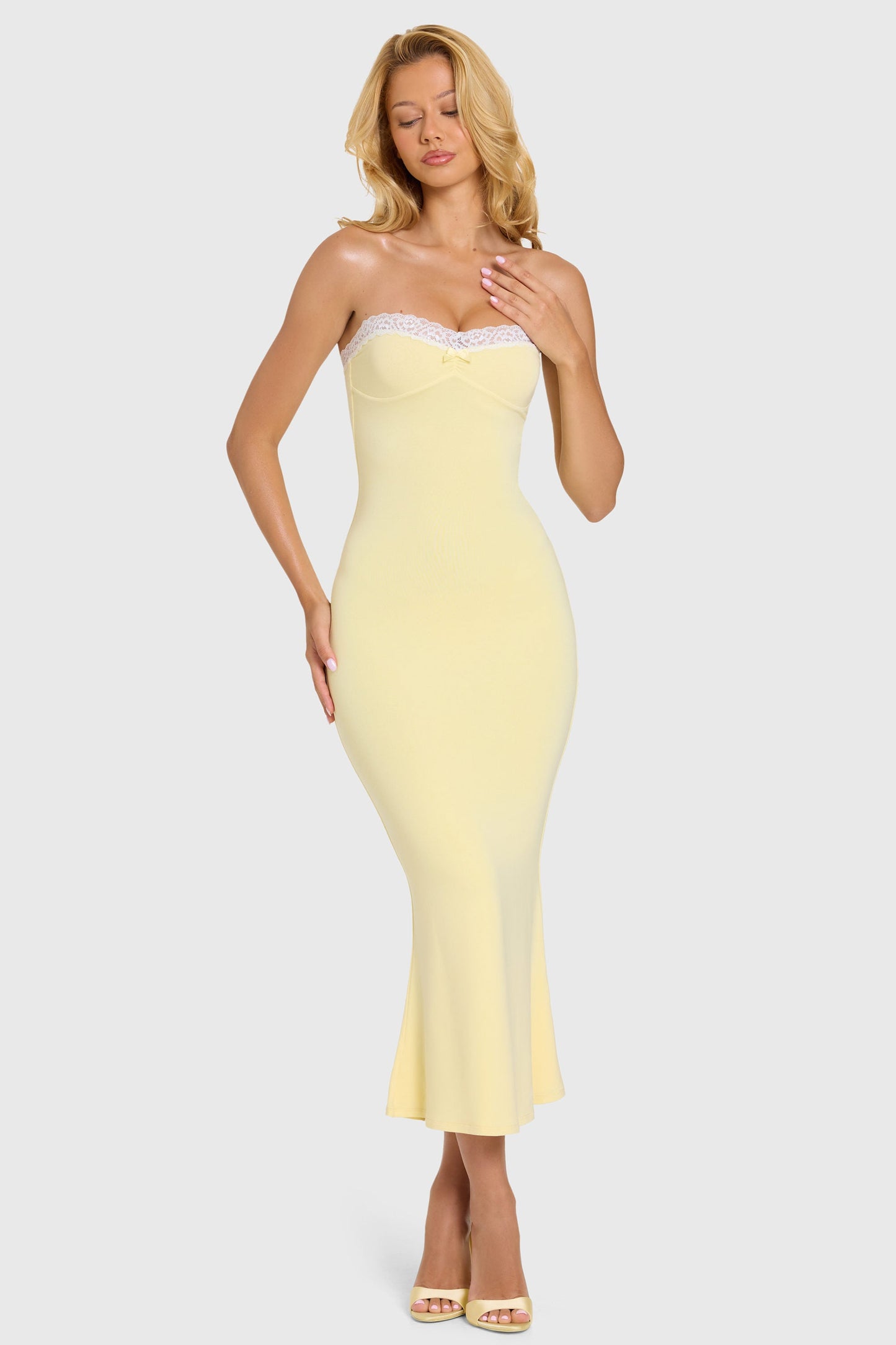 Modal Lace-Trim Midaxi Dress in Butter