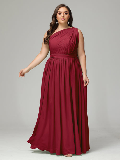 One-shoulder Plus Size Chiffon Bridesmaid Dresses