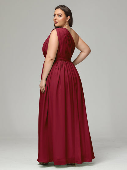 One-shoulder Plus Size Chiffon Bridesmaid Dresses