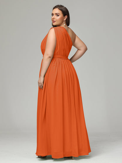 One-shoulder Plus Size Chiffon Bridesmaid Dresses