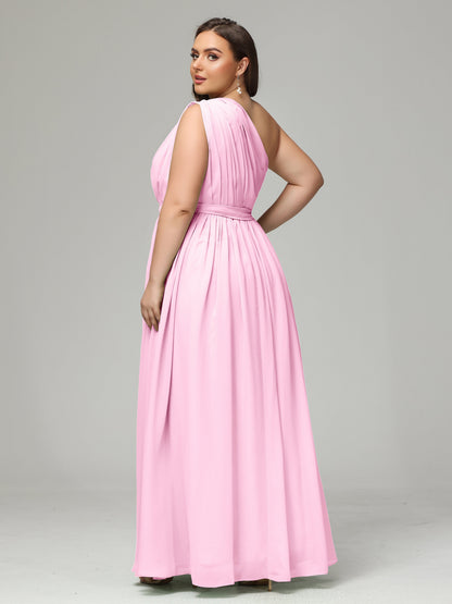 One-shoulder Plus Size Chiffon Bridesmaid Dresses