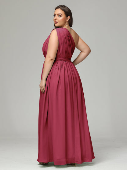 One-shoulder Plus Size Chiffon Bridesmaid Dresses