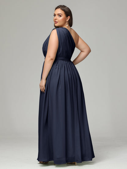 One-shoulder Plus Size Chiffon Bridesmaid Dresses