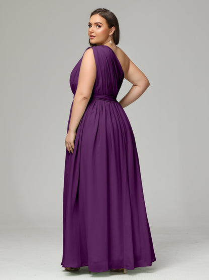 One-shoulder Plus Size Chiffon Bridesmaid Dresses