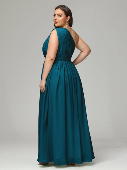 One-shoulder Plus Size Chiffon Bridesmaid Dresses