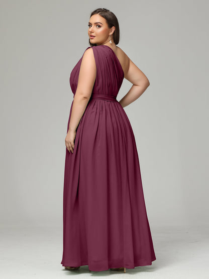 One-shoulder Plus Size Chiffon Bridesmaid Dresses