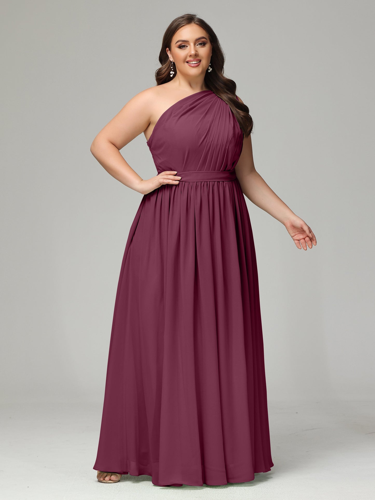 One-shoulder Plus Size Chiffon Bridesmaid Dresses