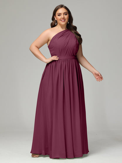 One-shoulder Plus Size Chiffon Bridesmaid Dresses