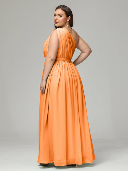 One-shoulder Plus Size Chiffon Bridesmaid Dresses