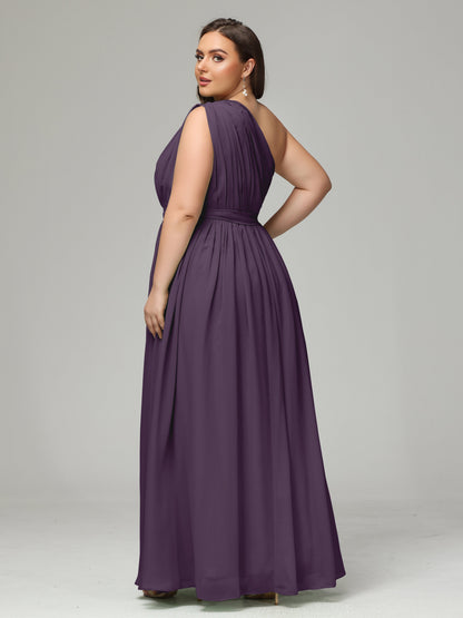One-shoulder Plus Size Chiffon Bridesmaid Dresses