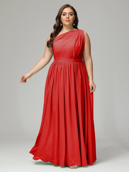 One-shoulder Plus Size Chiffon Bridesmaid Dresses